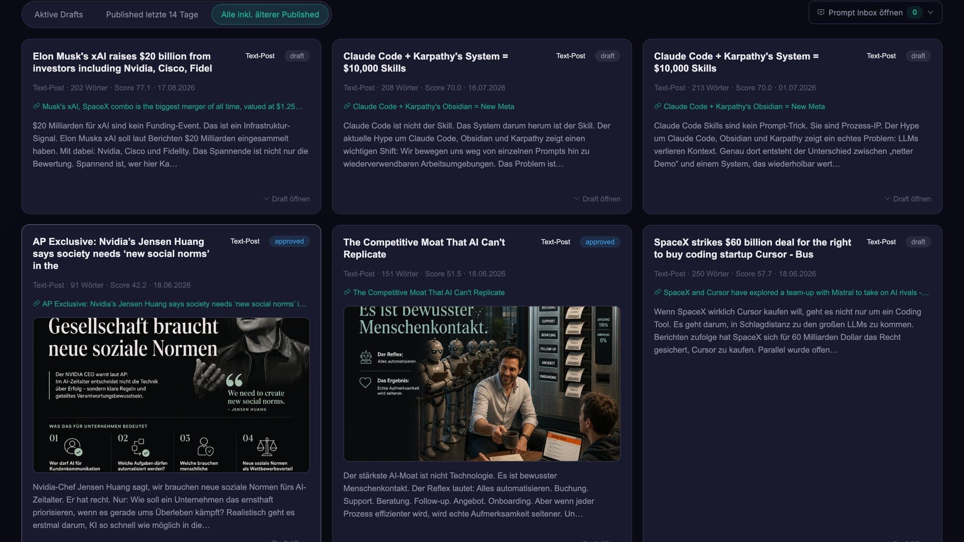 Content-Pipeline: Entwürfe mit Bildmotiven