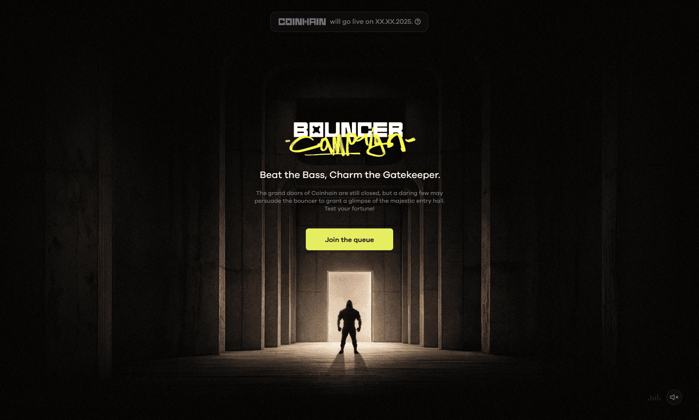Coinhain campaign: landing page with the gatekeeper at the door
